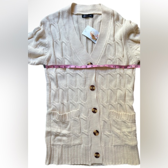 PrettyGarden Cable Knit Button Down Chunky Cardigan Sweater Small White Long - Picture 7 of 12